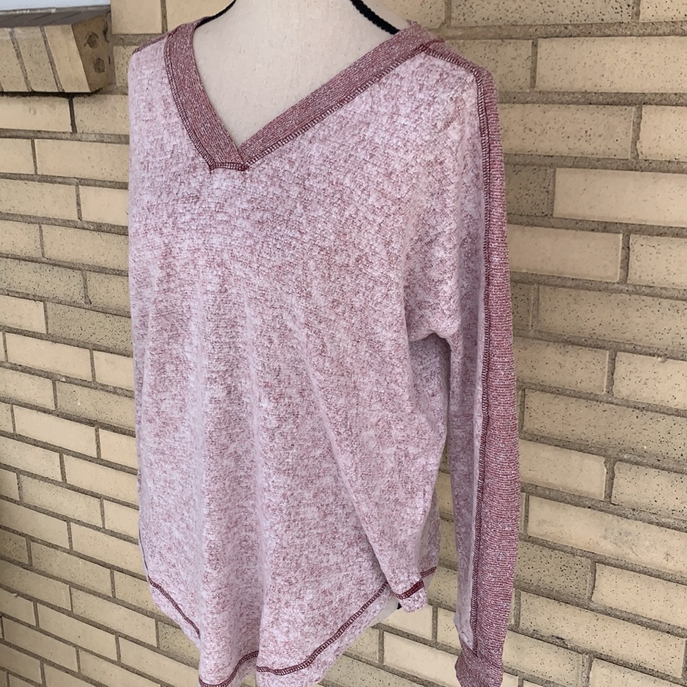 ❌DONATED❌Cherish Burgundy Contrast Long Sleeve Brushed Knit Top - Picture 5 of 10